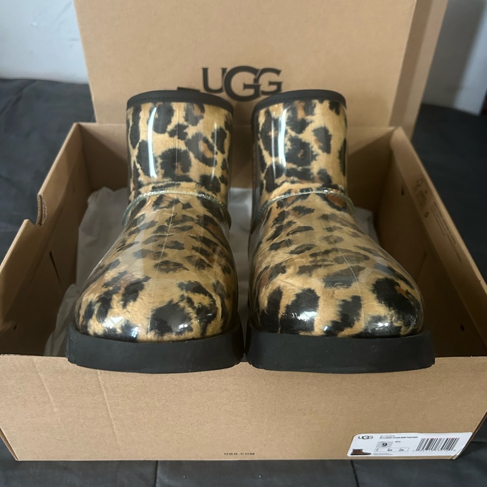 Ugg clear mini leopard print boots.
